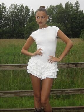 White Ruffle Tiered Women’s Romper